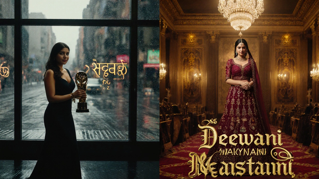 Split scene showing Shreya receiving awards for Barso Re (2009) and Deewani Mastani (2015).